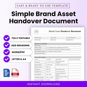 Simple Brand Asset Handover Document – Word & PDF, A4 US Letter - Etsy