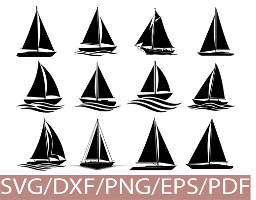 Sailing Boat SVG Silhouette Bundle Nautical Sailboat Ocean Cut Design - Etsy