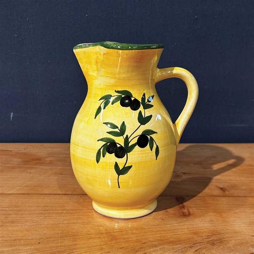 Mediterranean Olive Branch Ceramic Pitcher | Yellow Hand Painted Pottery Jug | Rustic Italian Style Kitchen Decor - Etsy UK
