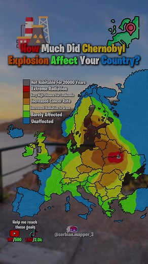 ☢️🌍 How Much Was Your Country Affected by the Chernobyl Explosion? 😨 The Chernobyl nuclear disaster (1986) changed Europe forever — but its impact wasn’t the same everywhere. In this video, we show how much each country was affected, based on radioactive fallout, geography, and weather patterns at the time 🗺️📊 Some countries far from Ukraine were heavily impacted… while closer ones were less than expected 👀 👉 How affected was your country? 👍 Like if you enjoy history & data-based videos �