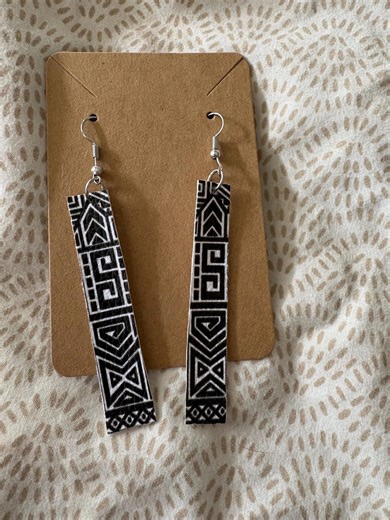 Fluax Leather Earrings Aztec Rectangle Black and White - Etsy