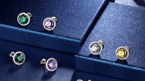 Beautlace Birthstone Stud Earrings,Silver Plated Round Shape Birthstone Earrings Bridal Jewelry Birthday Gifts for Women