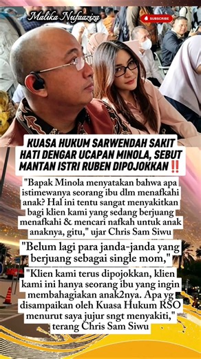 Kuasa Hukum Sarwendah Sakit Hati Dengar Ucapan Minola, Sebut Mantan Istri Ruben Onsu Dipojokkan‼️