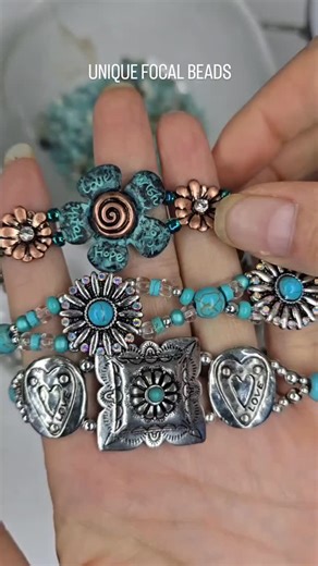 2 hole slider beads for focal beads and bracelet designs - this unique beads are great focal beads and so easy to use! Here are some examples of handmade jewelry using 2 hole slider beads as the focals in their designs. #jewelrymaking #handmadejewelry #focalbeads | Mobile Boutique