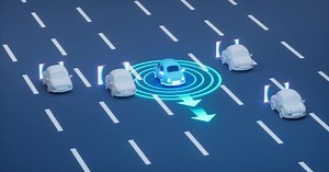 Autonomous Self Driving Car Moving through highway