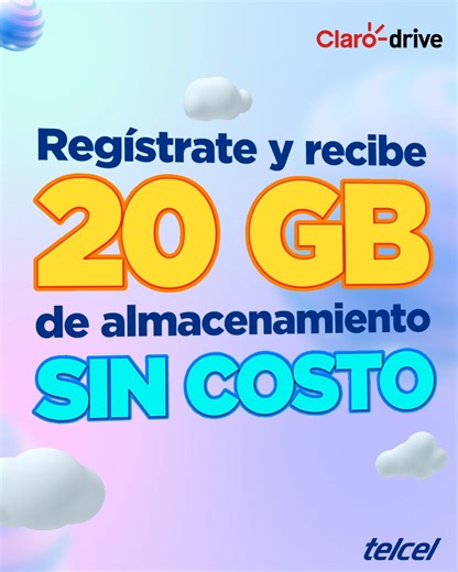Guarda y protege tus fotos y videos en Claro drive. Regístrate y recibe 20GB de almacenamiento sin costo en #TuEspacioEnLaNube. bit.ly/3H9IoQt | Telcel