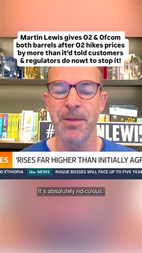 Martin Lewis on Instagram: "Martin Lewis gives O2 & Ofcom both barrels after O2 hikes prices by more than it’d told customers & regulators do nowt to stop it! Courtesy of @gmb"