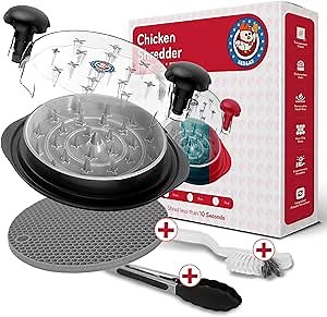 sed&as Chicken Shredder Tool Twist – Professional Meat Claws for Shredder, Lifting & Handling Pulled Pork, BBQ, Beef, & Poultry – Comes with Non-Slip Mat, Cleaning Brush & Tong –Dishwasher Safe(Black)