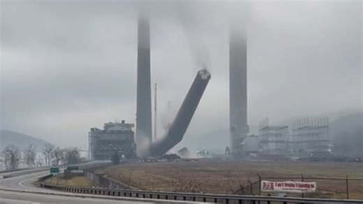 Implosion brings down 850-foot stack at former Sammis power plant in Stratton, Ohio