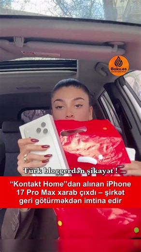 ❗️Türkiyəli blogger “Kontakt Home” mağazasından aldığı iPhone 17 Pro Max model telefonun qısa müddət sonra xarab çıxdığını bildirib. Onun sözlərinə görə, qanunvericiliyə əsasən məhsulun 14 gün ərzində qaytarılması və ya dəyişdirilməsi hüququ olsa da, mağaza telefonu geri götürməkdən imtina edir. Blogger bununla bağlı Dövlət Antiinhisar və İstehlak Bazarına Nəzarət Agentliyinə rəsmi müraciət etdiyini açıqlayıb və istehlakçı hüquqlarının pozulduğunu qeyd edib. #bakuesaz #bakues #kontakthome #sikay