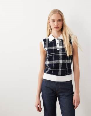 Barbour Allerdale tartan check knitted vest in navy | ASOS