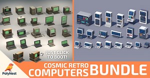 40x Low Poly Sci-Fi Retro Computers Bundle Terminals, CRT, Laptops | 3D Electronics | Unity Asset Store