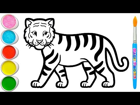 Tiger and 4 More Wild Animals Drawing, Painting and Coloring for Kids, Toddlers 🐅🦍🦏🐊🦛 #412