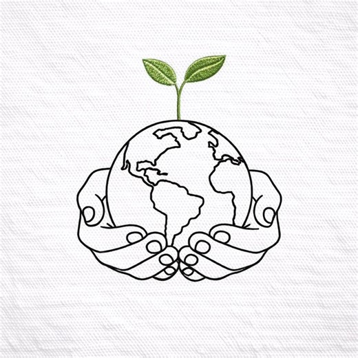 Hand Holding Earth Embroidery Design Sprout Nature Eco Planet Care Line Art File - Etsy