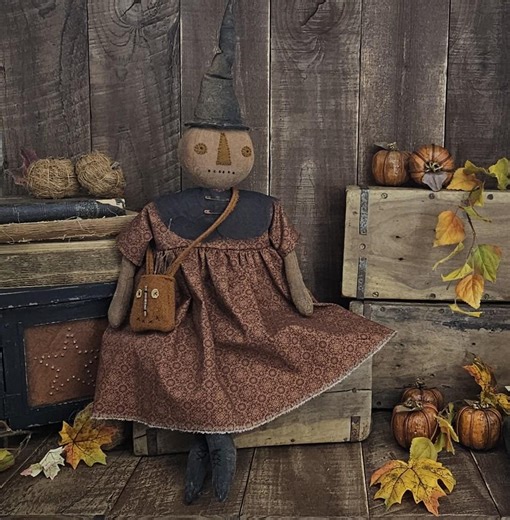 Primitive Fall Halloween Pumpkin Witch Doll - Folkart Rustic Witch - Vintage Farmhouse Autumn Accent - Retro Halloween Pumpkin Decoration - Etsy