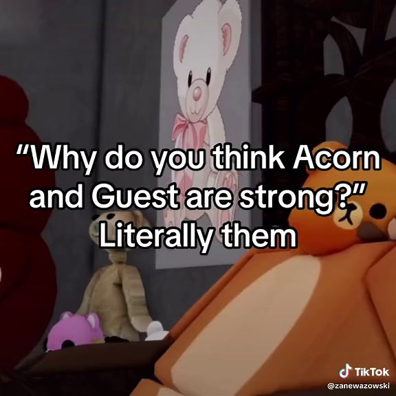 Let me explain why: Guest -Threw a piece of a casette from 10-15 meters away (MOTIVITY) Acorn -Busted through over a thousand snowballs effortlessly (BURLINESS) Guest -Slammed Bacon down in shadow boxing (STRENGTH) Acorn -Caught Guest immediately once they got into a snow fog (AGILITY) Guest -Broke down 2 doors by dashing (STURDINESS) #fyp #roblox #soybean #guest #acorn