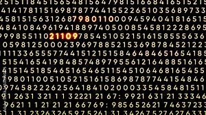 Numerical code in matrix computer program. Motion. Glowing numbers in program code stream. Highlighted neon numbers in digital stream Stock Video