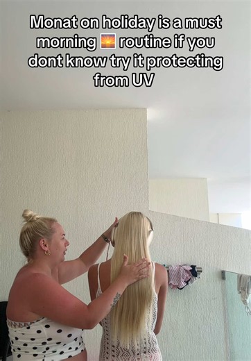 Morning 🌅 everyone this is what we do in holiday also coz you need to@Protect your hair too #monat #holiday #goodhair #uvprotection