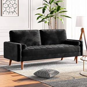 59" Velvet Sofa for Living Room, Neche 2 Seater Small Modern Loveseat Couch in a Box - Black