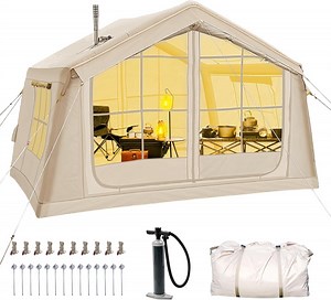 Inflatable Tents for Camping, Blow Up Tent with Hand Pump, Easy Setup Inflatable Camping Tent with Stove Jack, Waterproof Oxford Air Glamping Tents for Camping Adult 6-8 Person