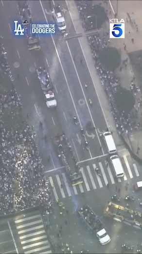 Thousands and thousands of people line the roads along the parade route in downtown L.A. during the Dodgers victory parade. #WorldSeries #Dodgers #GoDodgers #VictoryParade #KTLA | KTLA 5 News