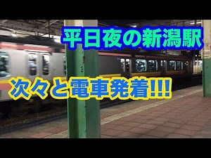 平日夜の新潟駅 次々と電車発着!!!