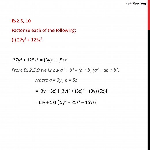 Ex 2.4, 10 (i) - Factorise 27y^3   125z^3 - Class 9 - Teachoo