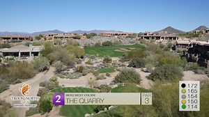 This week's edition of "Flyover Friday" courtesy of Aerial Agents features the 2nd hole on the Monument course. "The Quarry" is a 172 yard par 3 that begins with an uphill tee shot to a protected green. Surrounding this kidney shaped green are large bunkers in the front right portion. As the green slopes back to front is important to keep the ball below the hole. Remember to take your time and absorb the scenery as you look back towards the tee box and catch a great view of Pinnacle Peak!! #Golf