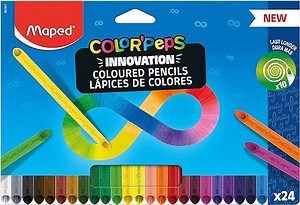 Maped - Color'Peps Infinity Buntstifte - 100% farbige Mine, 100% verwendbar - Null Abfall - kein Anspitzen - sehr langlebig - ergonomische dreieckige Form - Set mit 24 Stiften