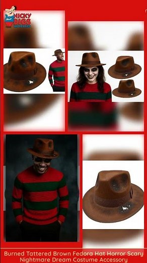 Burned Tattered Brown Fedora Hat Horror Scary Nightmare Dream Costume Accessory