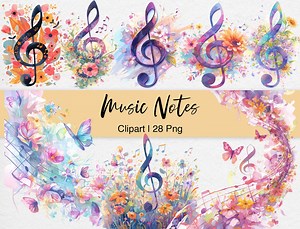 Watercolor Music Note Clipart Bundle: Melodic PNG Graphics (digital Download) - Etsy