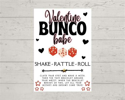 Bunco, Bunco Gift, Valentines Day Card, Wish Bracelet, Valentine Bunco Babe, Valentine's Day, Bunco Party Favor - Etsy