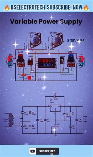 VARIABLE POWER SUPPLY CIRCUIT 💡#experiment #technology #electrcal #electrical #electronic