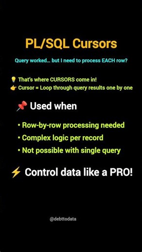 Row-by-row processing?Use CURSORS 🔥#plsql #sql #oracle #cursor#shorts #oracledba