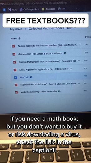 bit.ly/Math-Texts -completely free (no credit card required) -google drive (no download required) -accepting requests!!! -accepting submissions!!! this is a reupload bc i messed up the first link lmao #math #textbooks #freetextbooks #textbooksareexpensive #textbooksareascam #mathtextbooks #highschool #college #university #libgen