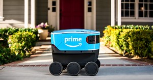 this is amazon scout, the autonomous blue delivery bot roaming one american neighborhood