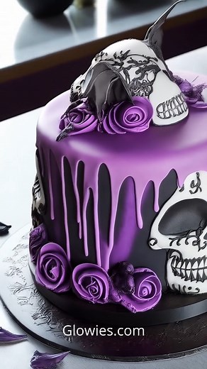 This gothic skull and bat-themed cake is a hauntingly sweet masterpiece, draped in deep purple and black icing. With every swirl and spooky detail, it brings dark elegance to your dessert table. Perfect for gothic weddings, Halloween parties, or just treating your inner bat queen. Deliciously creepy and beautifully bold—who says cake can’t slay? 💜🖤💀🦇🎂 | Gothic Darling