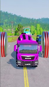 Colorful Trucks & City Buses vs Giant Bollards Crash - BeamNG.Drive #shorts #viralshor