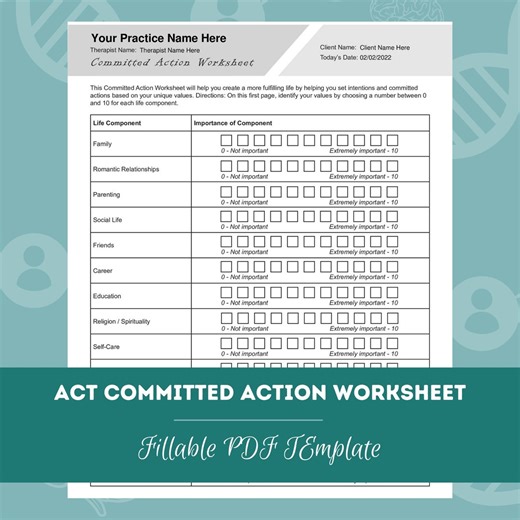 ACT Committed Action Worksheet | Editable / Fillable PDF | for Counselors, Psychologists, Social Workers, Therapists, Psychiatrists - Etsy Australia