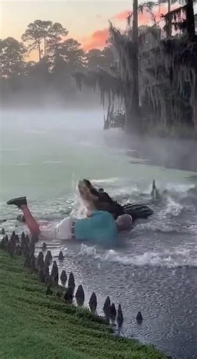 Alligator Knocks Golfer Into Swamp in Shocking Encounter #youtubeshorts #viral #trending