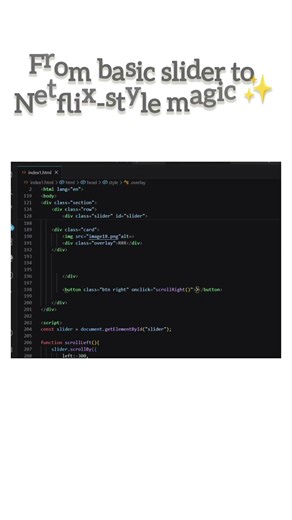 Netflix Style Carousel Using HTML CSS JavaScript 🍿🔥 #tech #shorts #coding