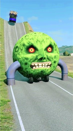 Full Dark Blue Passenger Bus vs Long Steel Pipe Barrier - BeamNG.Drive