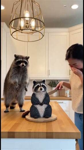 RACCOON TURNS INTO CAKE?! 😱 Watch Her Reaction Cutting It! #shorts