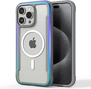 RAPTIC Shield Magnetic for iPhone 15 Pro Max Case, Compatible with MagSafe, Shockproof Protective Clear Case, Military Grade 10ft Drop Tested, Durable Aluminum Frame, 6.7 inch, Iridescent