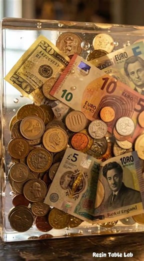 You Won’t Believe This Money Resin Table! 💰 INSANE Epoxy Pour with Real Coins & Cash #shorts#coin