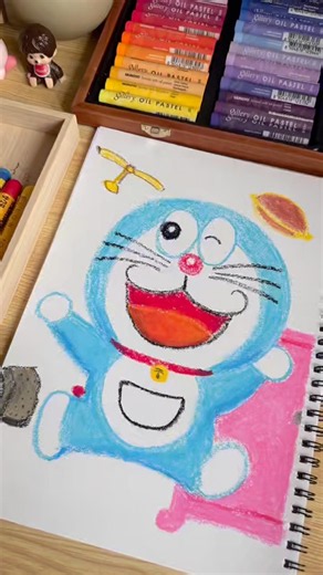 How to easily draw Doraemon with 5 colors 🩵 #Crayon #HowToDraw #Illustration #OilPastel #Doraemon