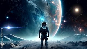 an astronaut on space watch the falling stars, beautiful scenery video background animation looping for live wallpaper