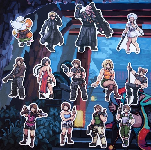 Resident Evil Pixel Art Stickers | Leon S Kennedy Ada Ashley Jill RE4 Tramp Stamp Leon Wesker Nemesis Rebecca Chris Claire Silent Hill Nurse - Etsy