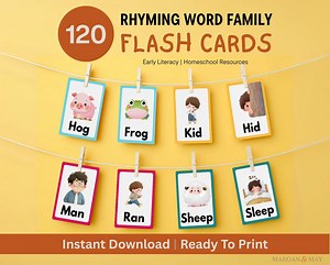 Phonics Rhyming Word Families Flashcards | 120 Printable Cards, 30 Word Family Sets for Preschool & Kindergarten - Etsy
