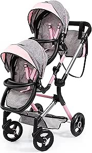 Amazon.com: Bayer Twin Doll Pram Neo, Grey, Pink with Butterfly, Jean Look : Toys & Games